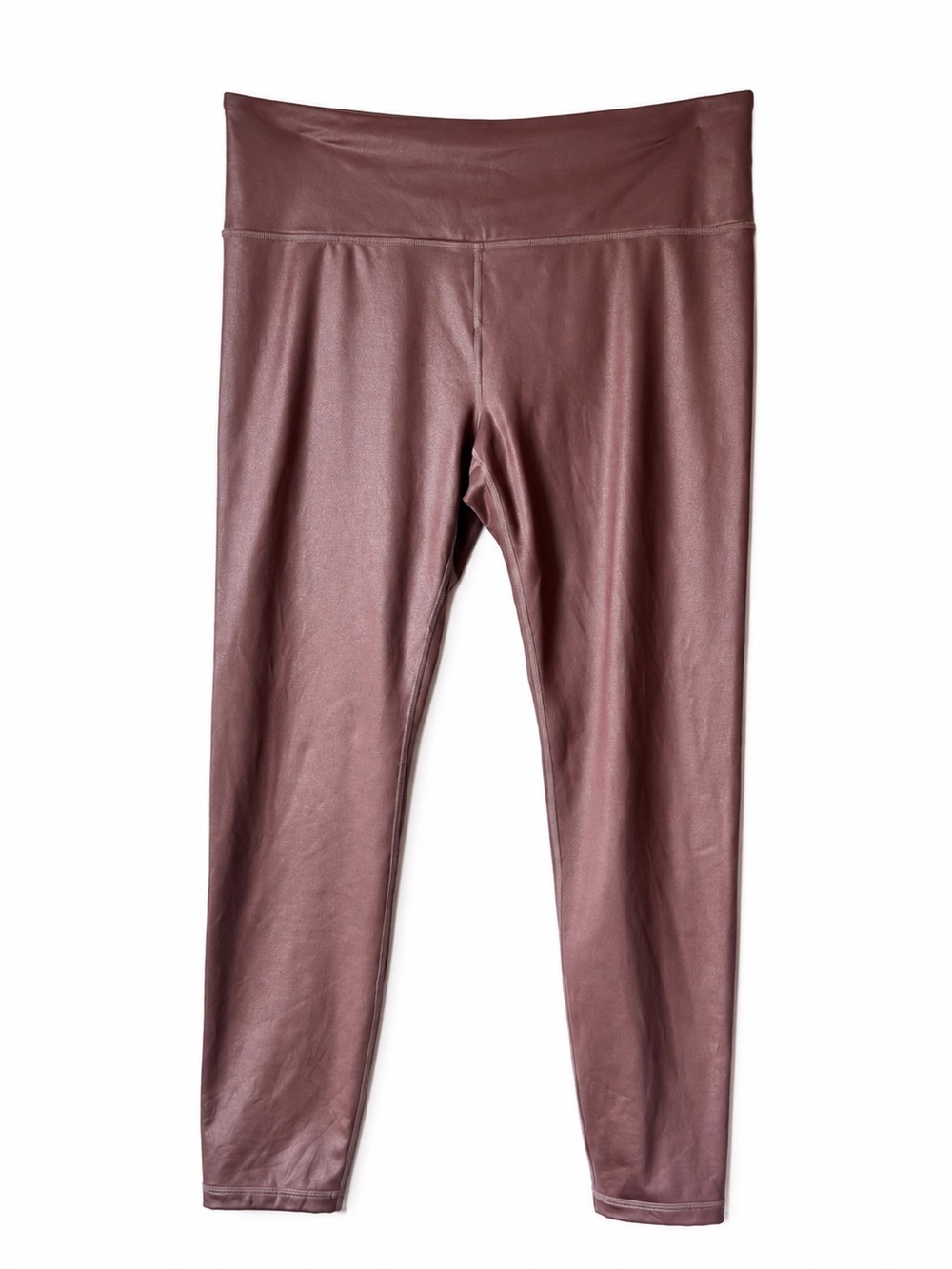 Athleta Coated Leggings Large Brown Shimmer Faux Leather Look High Rise Yoga
